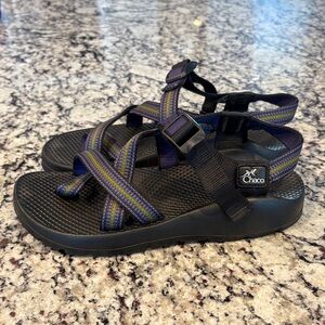 Chaco Women's Black Sandals with Purple and Yellow Straps size 8. EUC